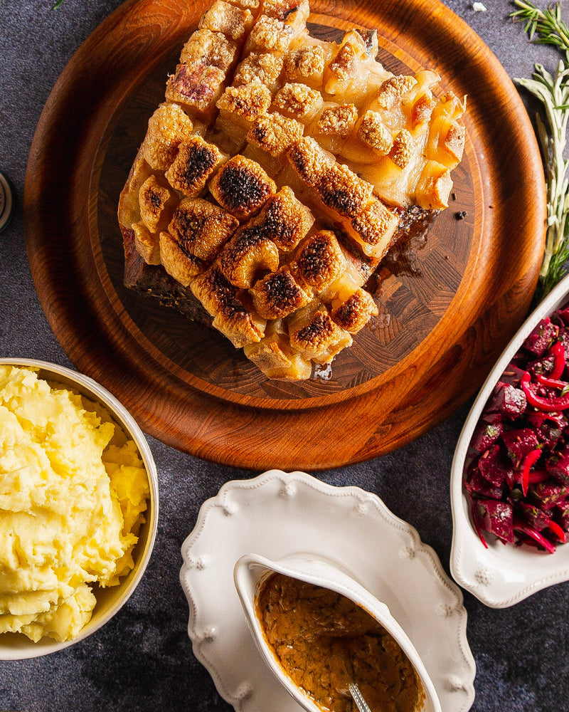 Bud’s Cracklin’ Pork Shoulder with Hard Cider Gravy