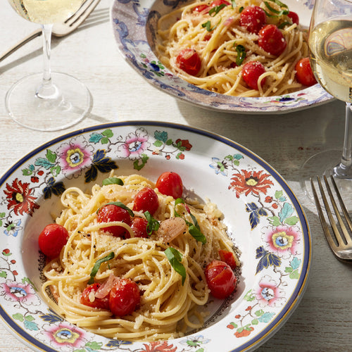 Blistered Tomatoes & Basil Spaghetti