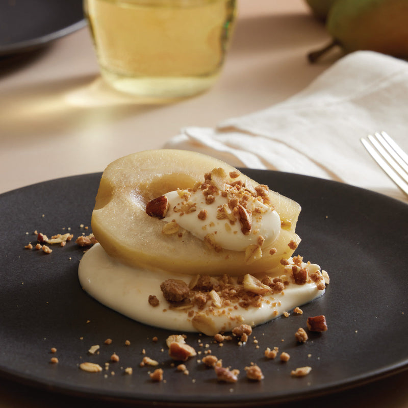 Poached Pears with Gingersnap Oat Crisp