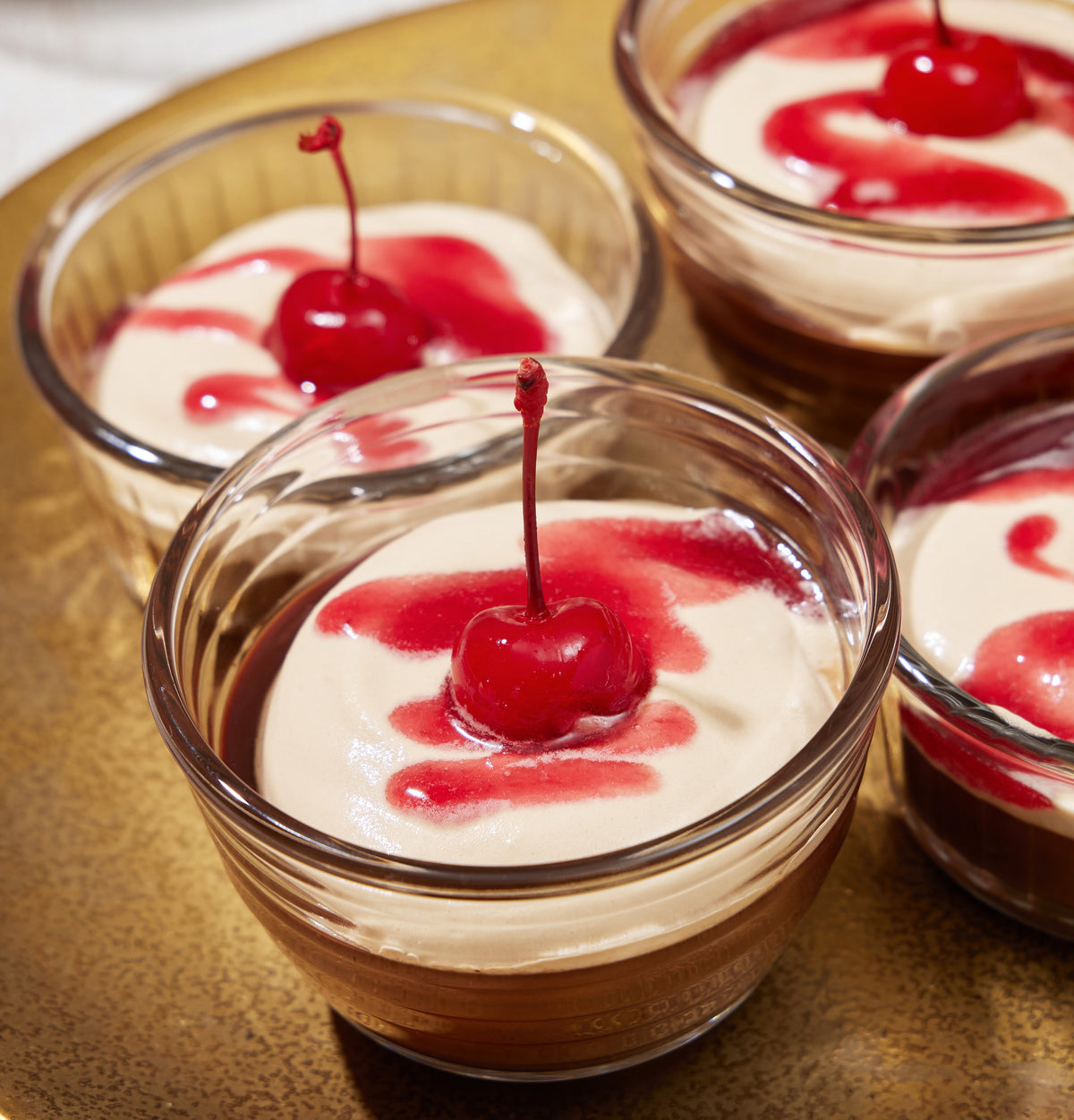 Cherry Amaro Chocolate Pots with Coffee Cream