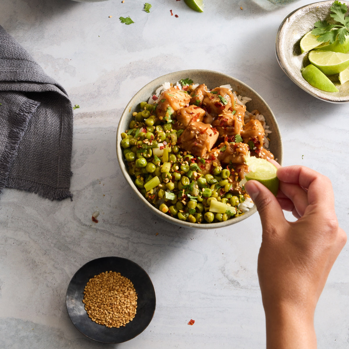 Swordfish Rice Bowl with Ginger Peas
