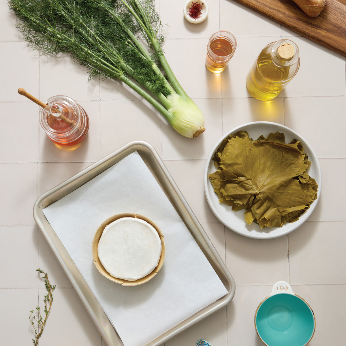 Baked Brie with Saffron Honey & Lemon Cured Fennel