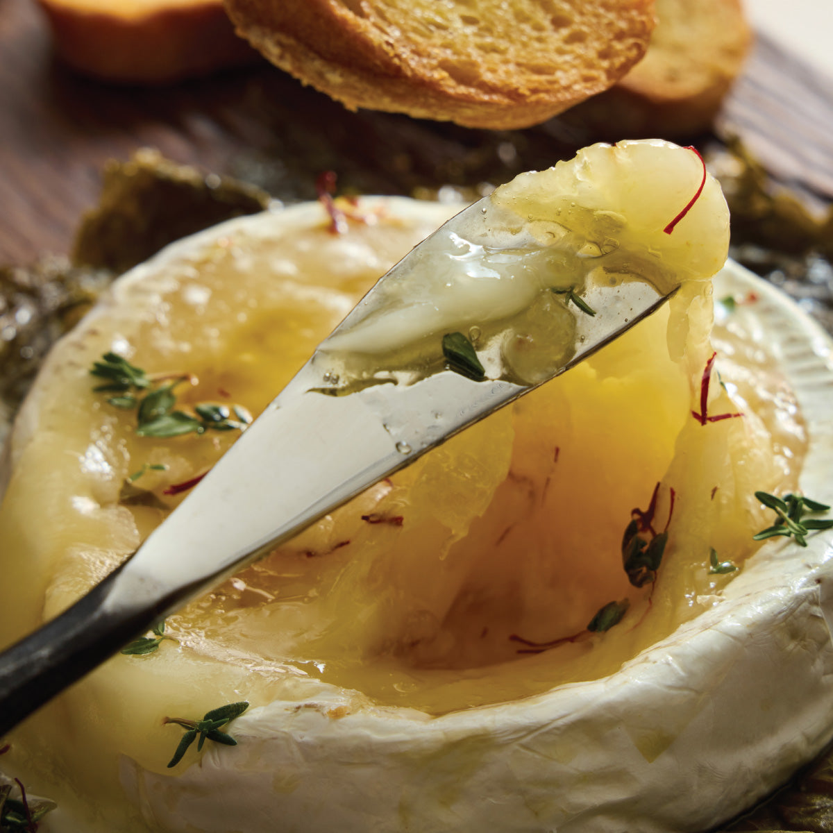 Baked Brie with Saffron Honey & Lemon Cured Fennel