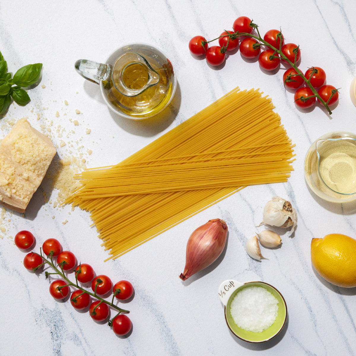 Blistered Tomatoes & Basil Spaghetti