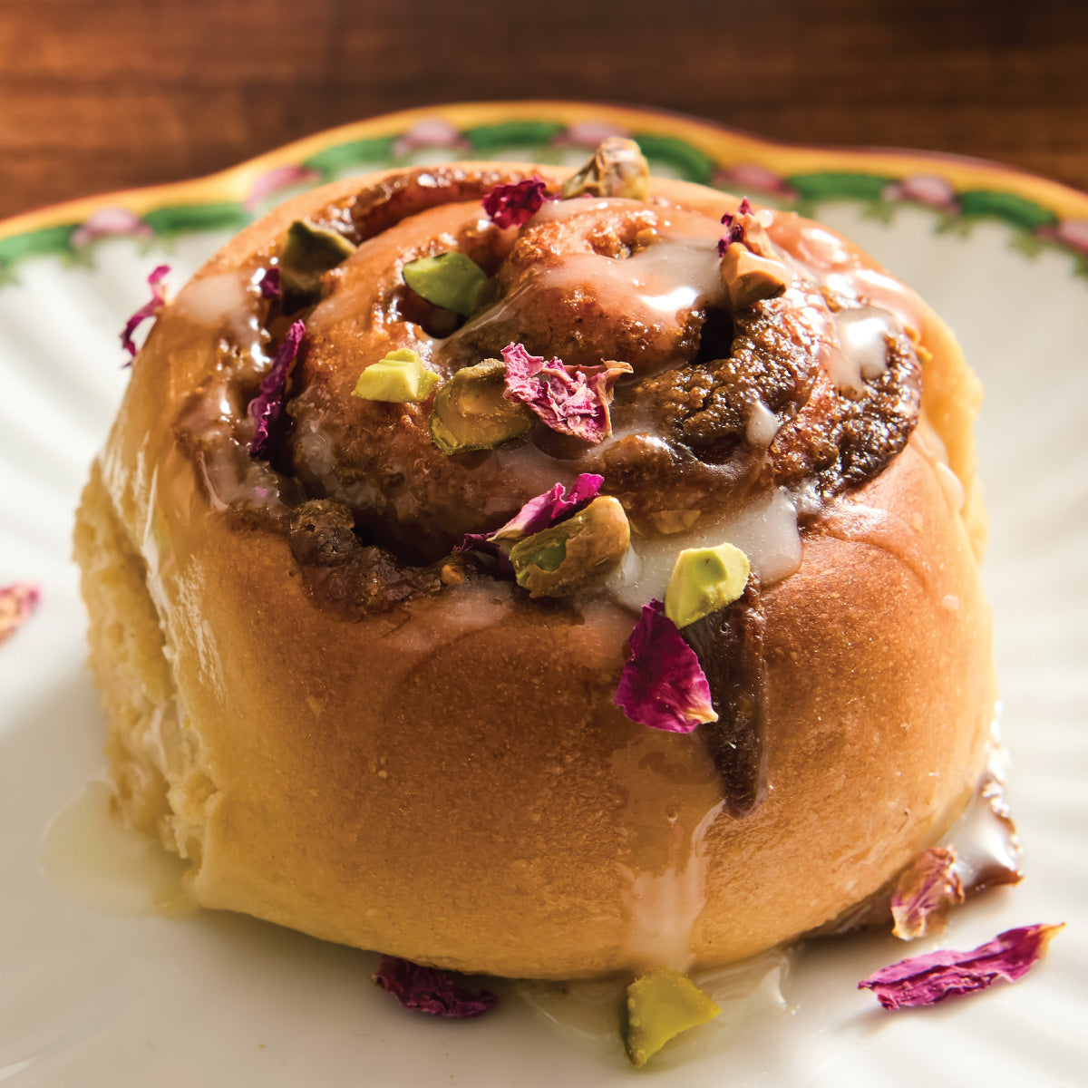 Pistachio Rolls with Honey Rosewater Glaze